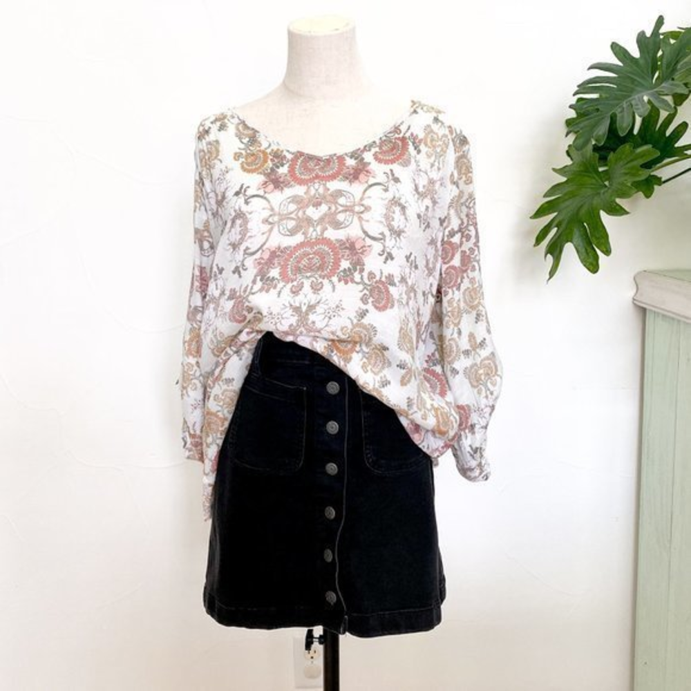 ZAC‎ & RACHEL Bohemian Summer Tunic Top with 3/4" Buckled Sleeve Detail Size L